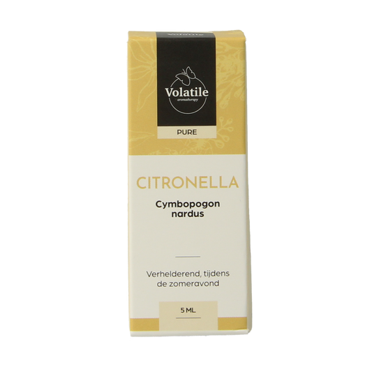 Volatile Citronella essential oil in a 5ml bottle, natural etherische oliën for aromatherapy and insect repellent.