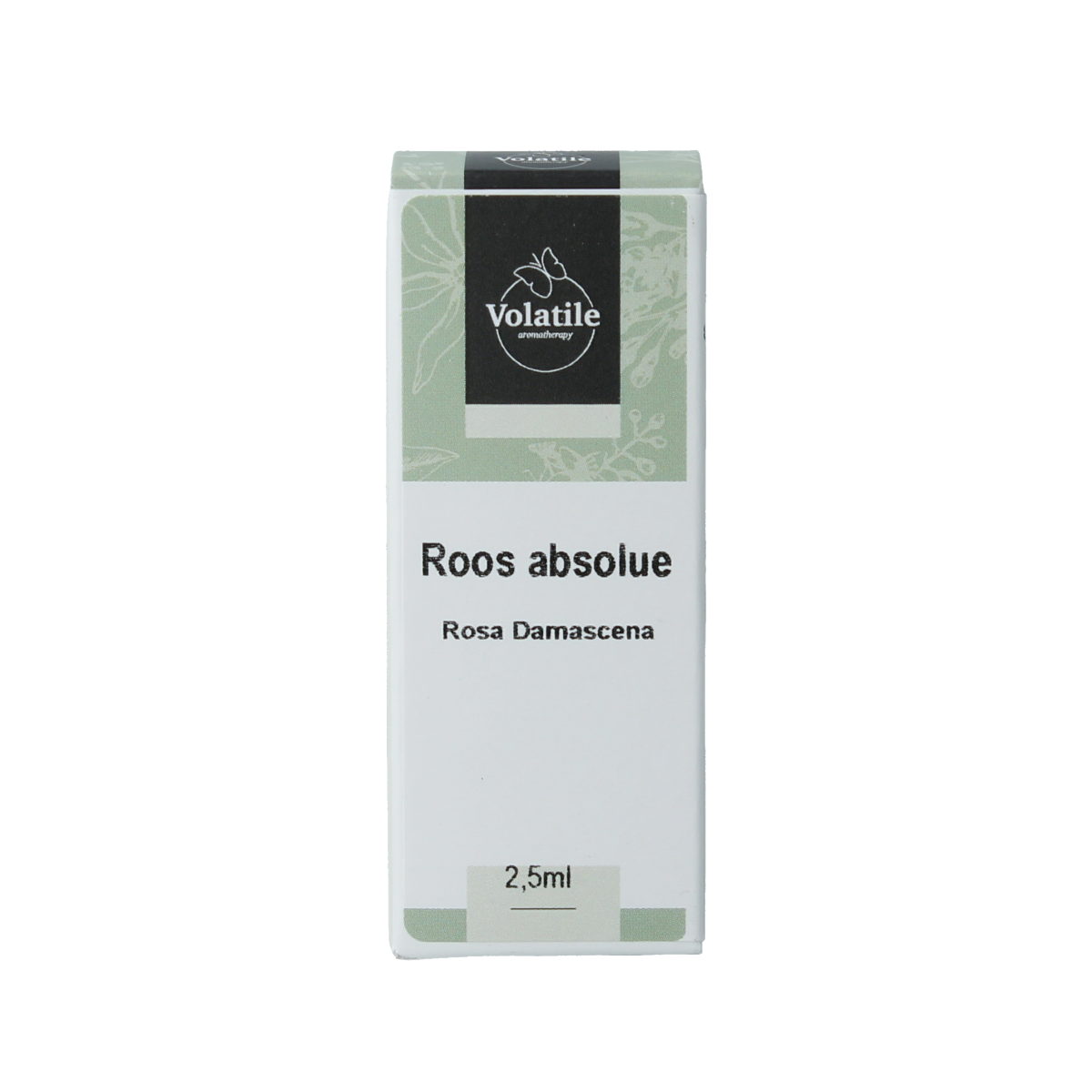Volatile Roos absolue essential oil bottle, 2.50ml, natural etherische oliën with floral rose scent and amber-colored liquid.