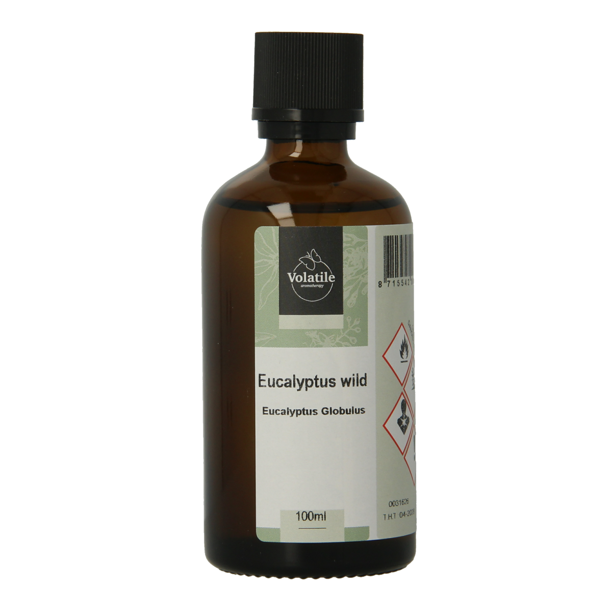 Volatile Eucalyptus Wild essential oil in 100ml bottle, natural aromatic oil with fresh eucalyptus scent, ideal for aromatherapy.