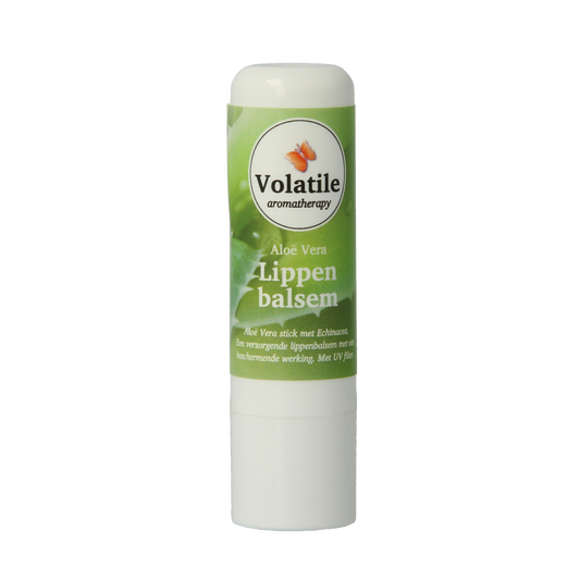Volatile Aloe Vera Lip Balm Stick 5g, moisturizing lip care with aloe vera, in a sleek white stick packaging.