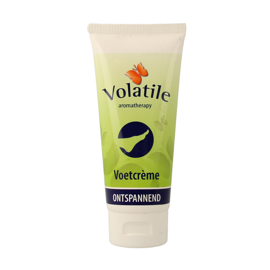 Volatile ontspannende voetverzorgingscrème in 100ml tube, soothing foot cream with calming ingredients, for relaxing foot care.