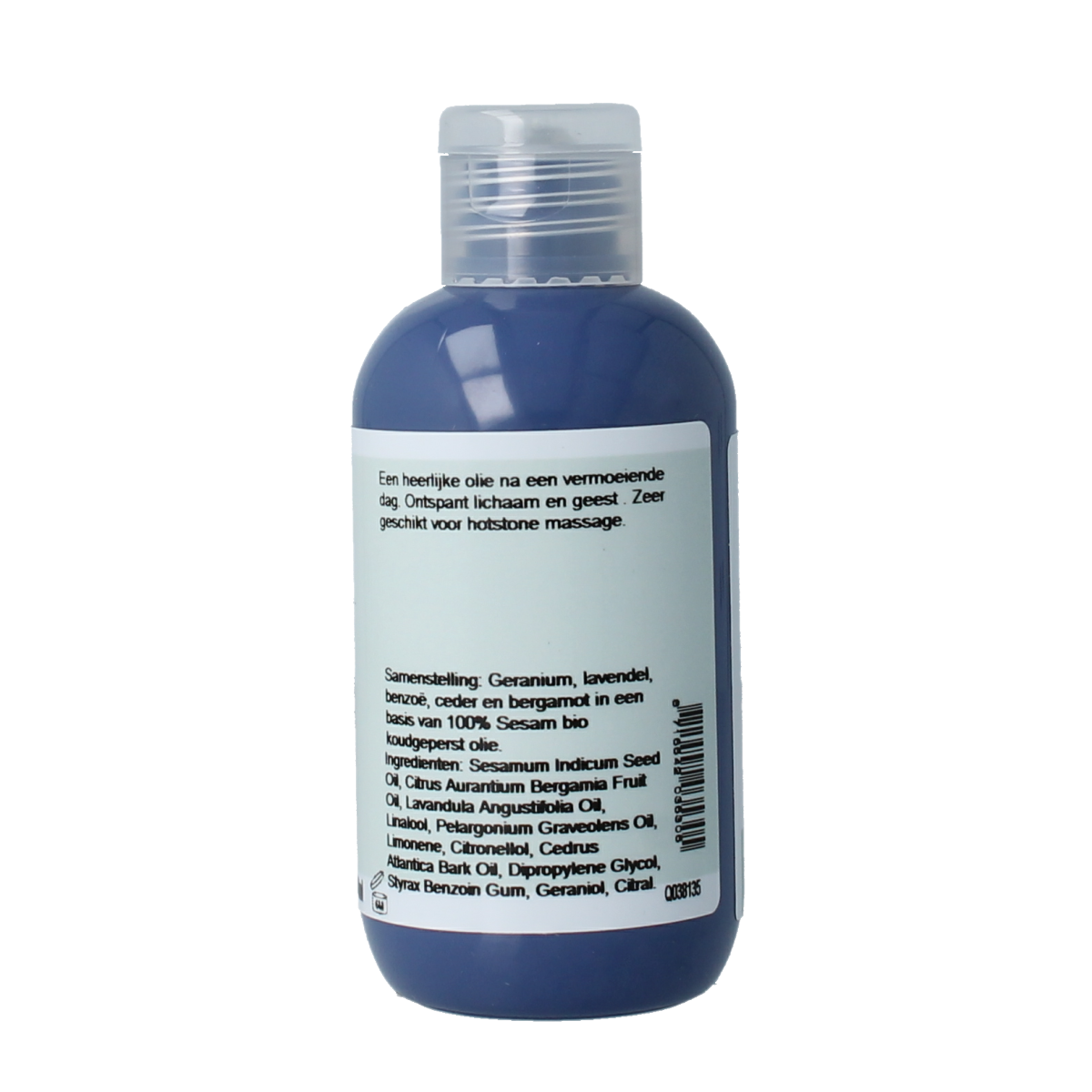 Volatile sesam massageolie bottle for relaxation, 100ml, natural body care product with soothing properties.