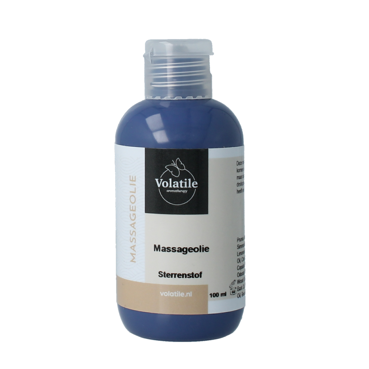 Volatile sterrenstof massageolie 100ml, body care product with celestial star design, suitable for relaxing massages.