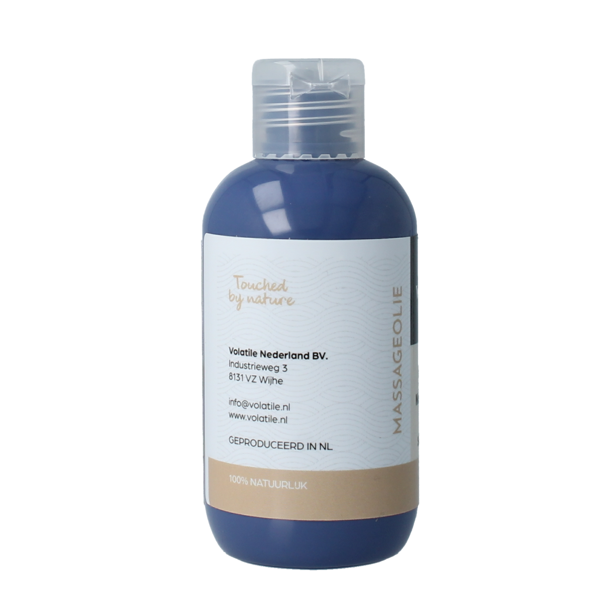Volatile sterrenstof massageolie in 100ml bottle, body care product with celestial star design on label.