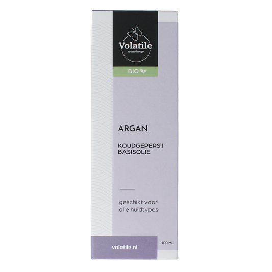 Volatile Argan koudgeperste bio basisolie in glazen fles, 100ml, puur natuurlijke lichaamsverzorging product.