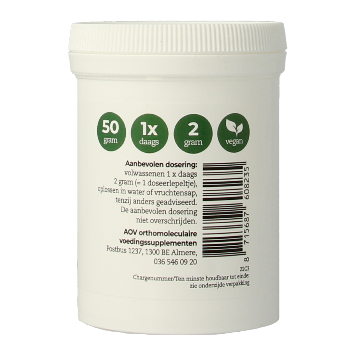 AOV D-Mannose powder in a 50g herbal supplement package, featuring the product label and a clear view of the powder inside.