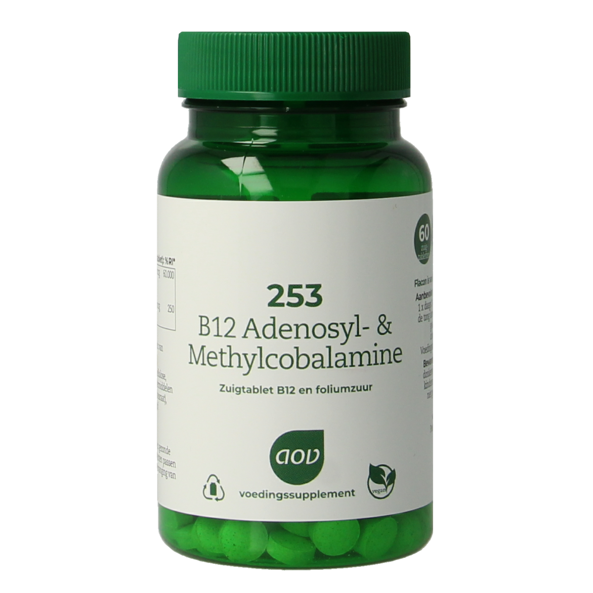 AOV B12 Adenosyl and Methylcobalamin multivitamin lozenges in a blister pack, dietary supplement for energy and nerve health