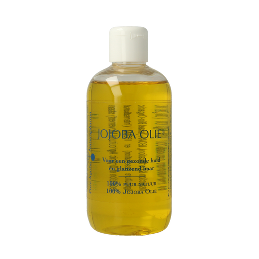 Naturapharma jojoba olie in 250ml bottle, natural body care product with golden liquid, ideal for skin hydration and nourishment.