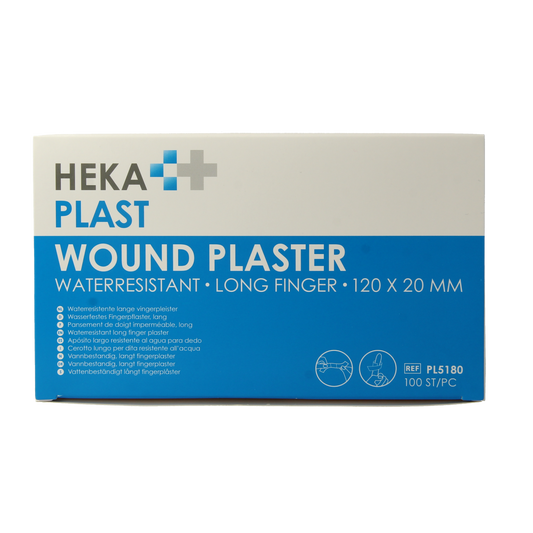 Hekaplast water-resistant finger bandages, 120 x 20mm, pack of 100, from the Pleisters en Tape category.