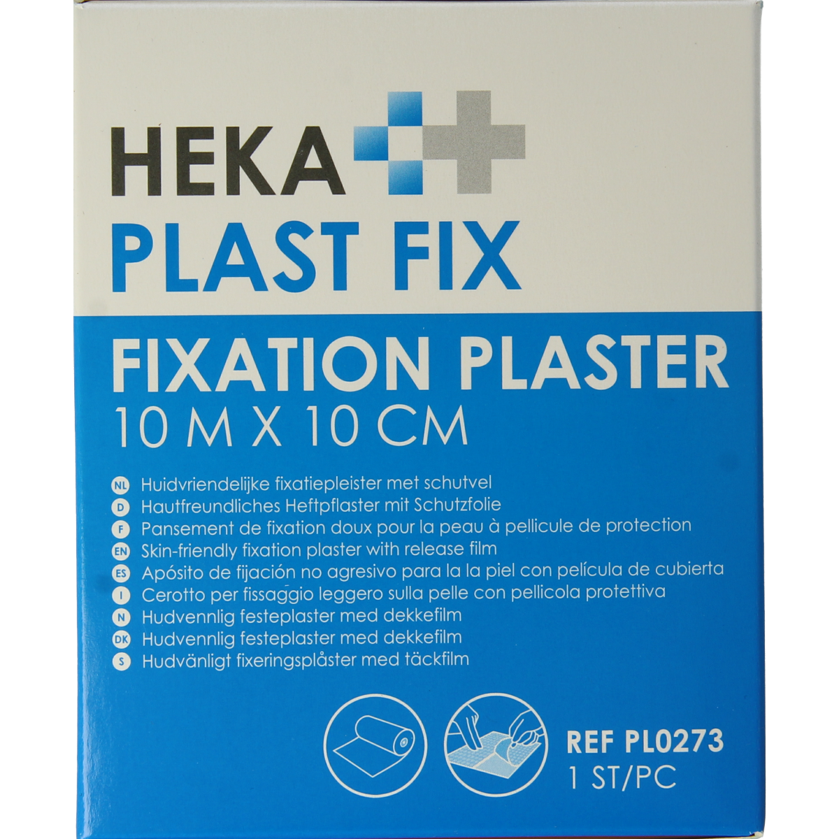 Hekaplast Fix pleister 10m x 10cm met schutvel 1.00 Rol