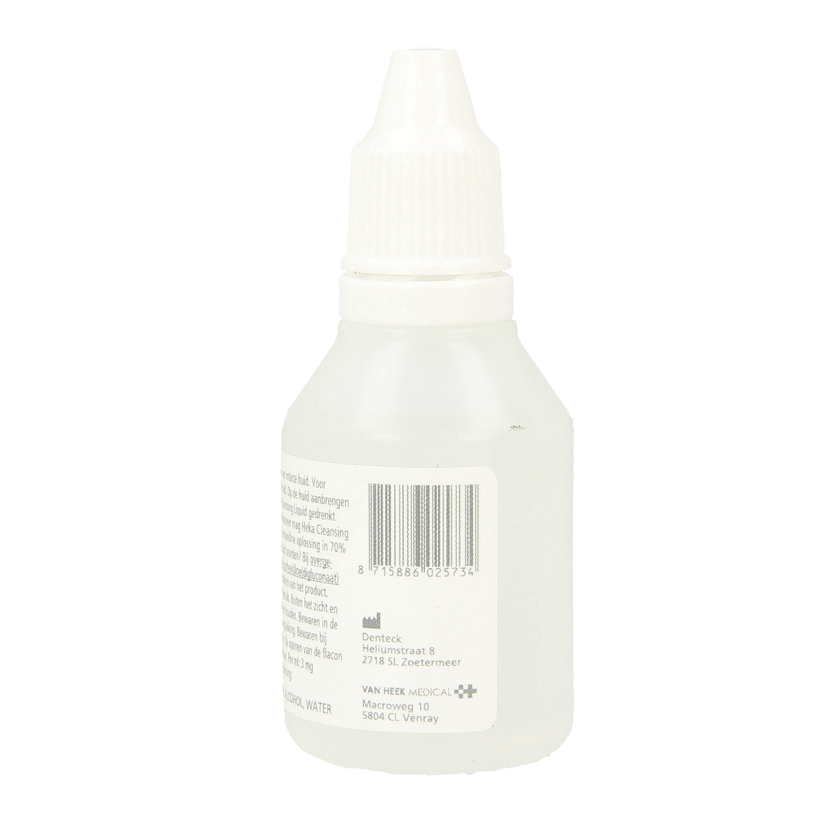 Heka cleansing liquid disinfectant bottle, 30ml, with label showing brand and product details, suitable for sanitizing surfaces.