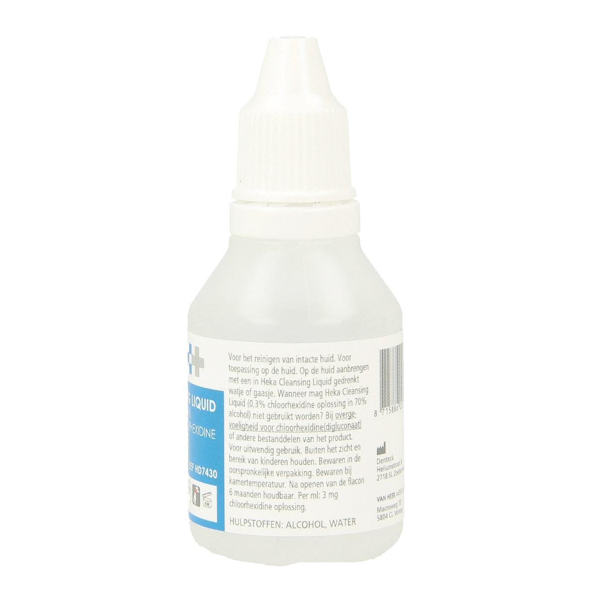 Heka Cleansing Liquid disinfectant bottle with label, 30ml size, used for sanitizing and cleaning surfaces.