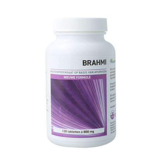 Ayurveda Health Brahmi herbal tablets in a blister pack, 120 count, for supporting mental clarity and cognitive health.