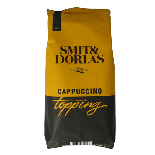 Smit & Dorlas Cappuccino topping in a 1kg container, ideal for coffee and tea beverages, with a smooth, creamy texture.