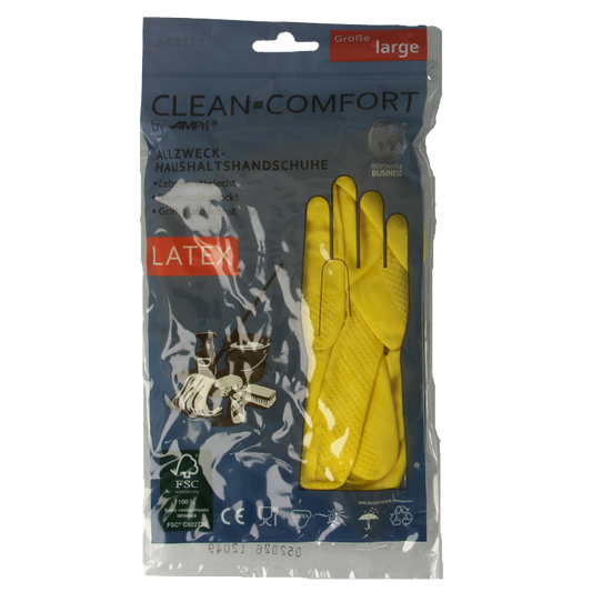 Yellow CLEAN-COMFORT household gloves in size L, pair, made of durable material, suitable for cleaning and household tasks.