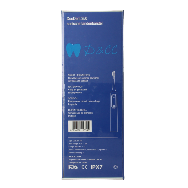 Duodent 350 sonic electric toothbrush with digital screen, close-up of the toothbrush head and control panel in use.