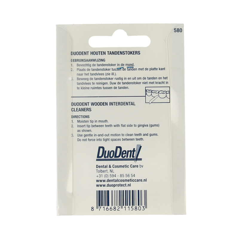 Duodent Tandenstoker hout fine/extra fine dubbelzijdig 100.00 Stuks