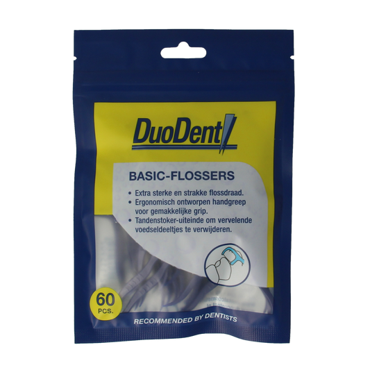 Duodent Basic flossers and toothpicks, 60 pieces, dental oral hygiene tools, designed for effective cleaning and gum health.