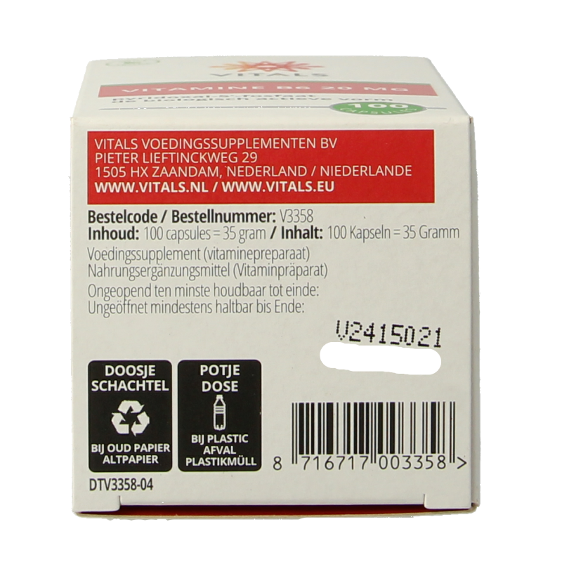 Vitals Vitamine B6 20 mg 100 Capsules