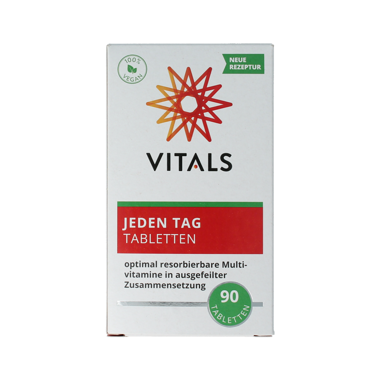 Vitals Elke Dag multivitamin tablets in a clear bottle, showing 90 tablets for daily vitamin supplementation.