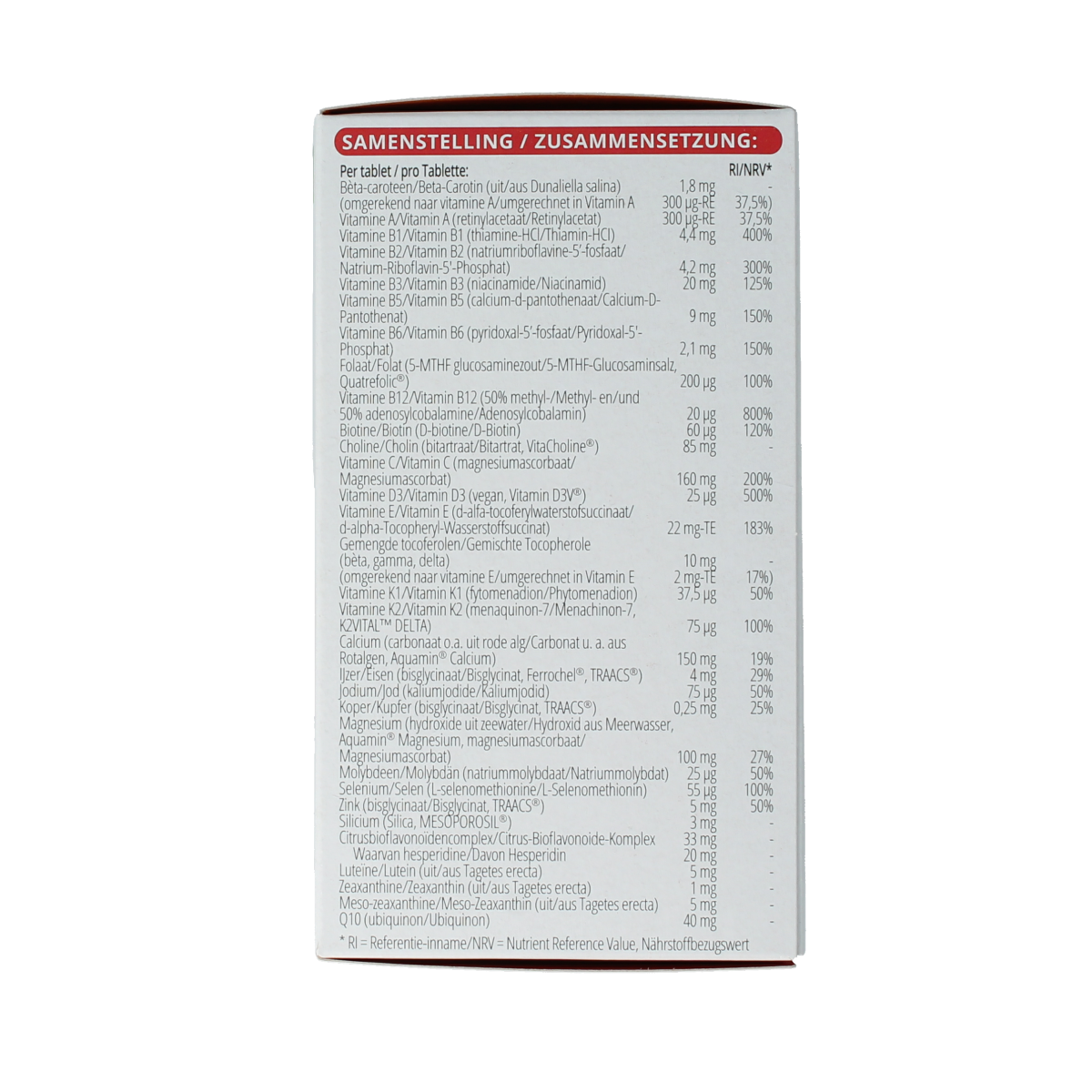 Vitals Elke Dag multivitamin tablets, 90 count, showing the packaging with 90 tablets in a blister pack.