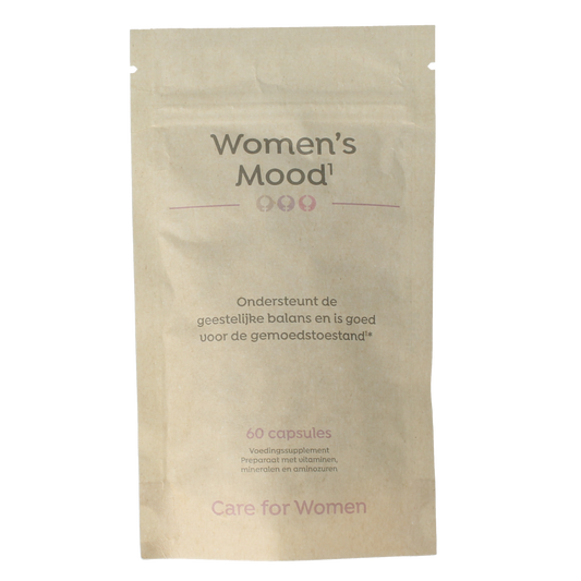Care For Women Mood amino acid capsules in a bottle, dietary supplement for women’s mood support, 60 capsules.