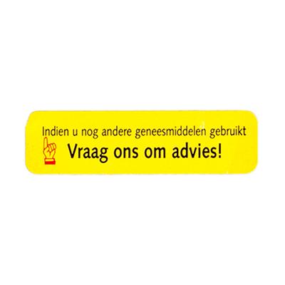 Yellow Spruyt Hillen Zelfzorgsignaal sticker for self-care alerts, shown on a sheet of etiketten with text and branding.