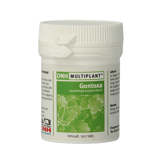 DNH Gontoxa multiplant herbal supplement tablets, natural kruidenpreparaten in a blister pack, herbal health product.