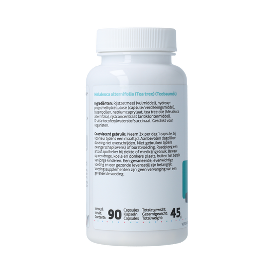 RPSH Sana Intest Melaleuca alternifolia herbal capsules, 90-count, Kruidenpreparaten supplement featuring natural tea tree extract.