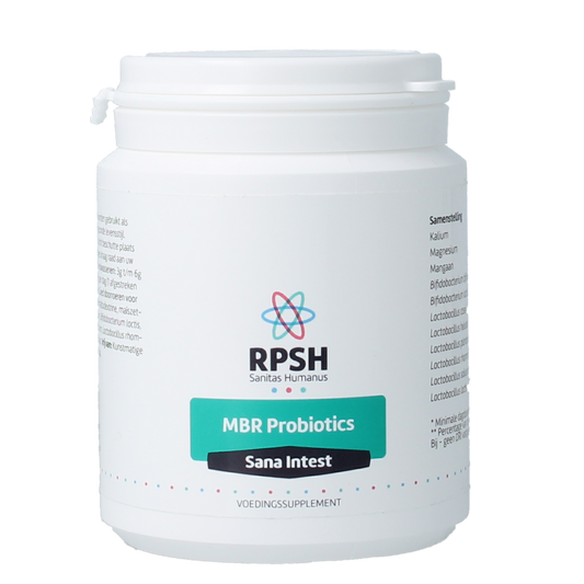 RPSH Sana Intest Micro-organisms probiotic supplement in 119g jar, showing the product container and label.