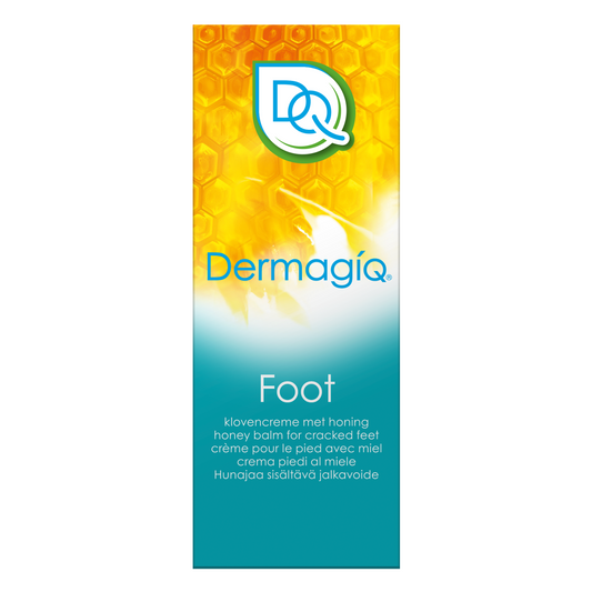 Dermagiq Foot Klovencreme in 100ml bottle, moisturizing and repairing cracked heels, perfect for foot care and skin hydration.