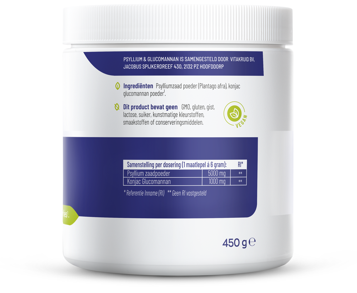 Vitakruid Psyllium 5000 mg & Glucomannan 1000 mg vezels 450.00 Gram