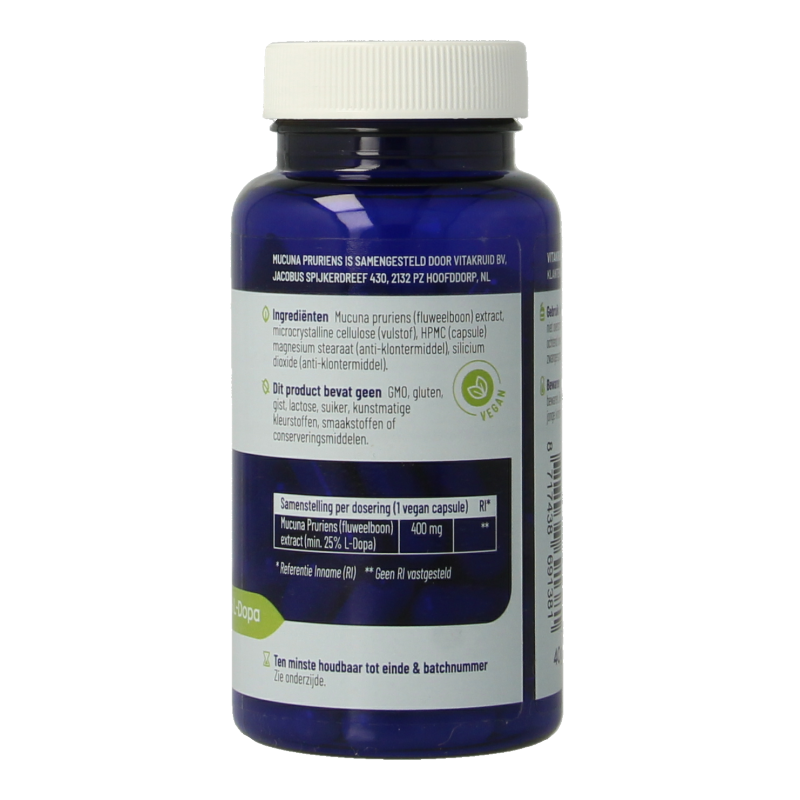 Vitakruid Mucuna pruriens 400mg minimaal 25% L-Dopa 60 Vegetarische capsules