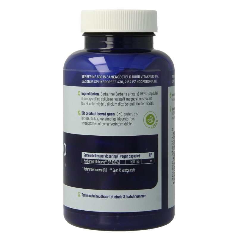 Vitakruid Berberine 500 Rebersa 97-102% berberine zouten 90 Vegetarische capsules