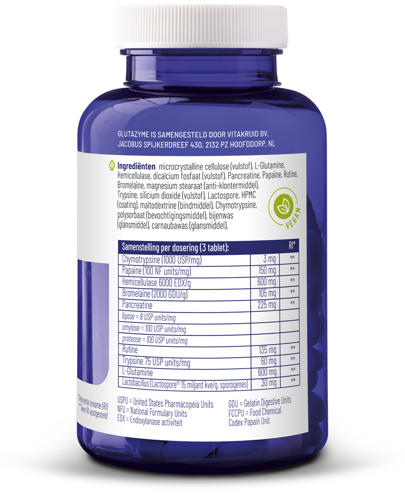 Vitakruid Glutazyme oa Spijsverteringsenzymen en L-Glutamine 180.00 Tabletten