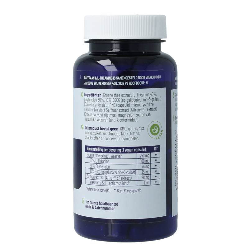 Vitakruid Saffraan 28mg (Affron) & L-Theanine 90 Vegetarische capsules