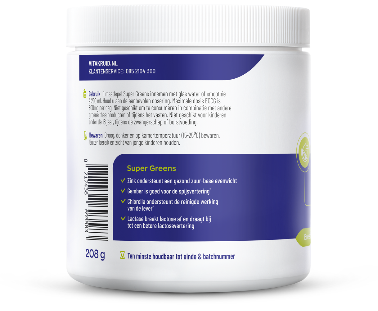 Vitakruid Super greens lime oa probiotica en enzymen 208.00 Gram