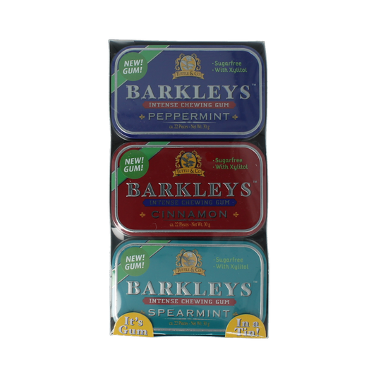 Barkleys Chewing Gum Assorti 9x30g, colorful packaging of assorted candy and gum from the Barkleys brand.