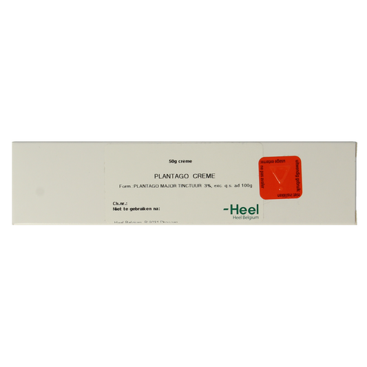 Homeoden Heel Plantago crème in 50g tube, a body care product with herbal Plantago extract for skin soothing and nourishment.