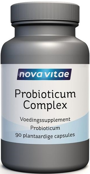 Nova Vitae Probioticum complex vegetarian capsules containing micro-organisms, displayed in the image.
