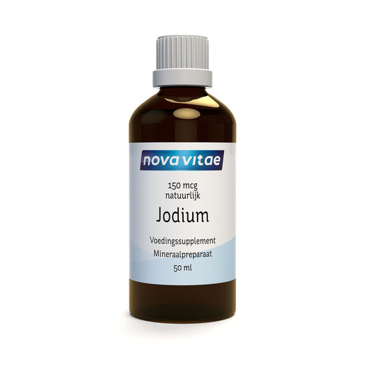Nova Vitae Jodium 150mcg mineral supplement in a 50ml bottle, showing the labeled container with the product name.