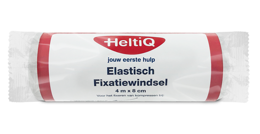 Heltiq elastic fixation bandage, 4m x 8cm, for wound support, shown in natural color on a plain background.