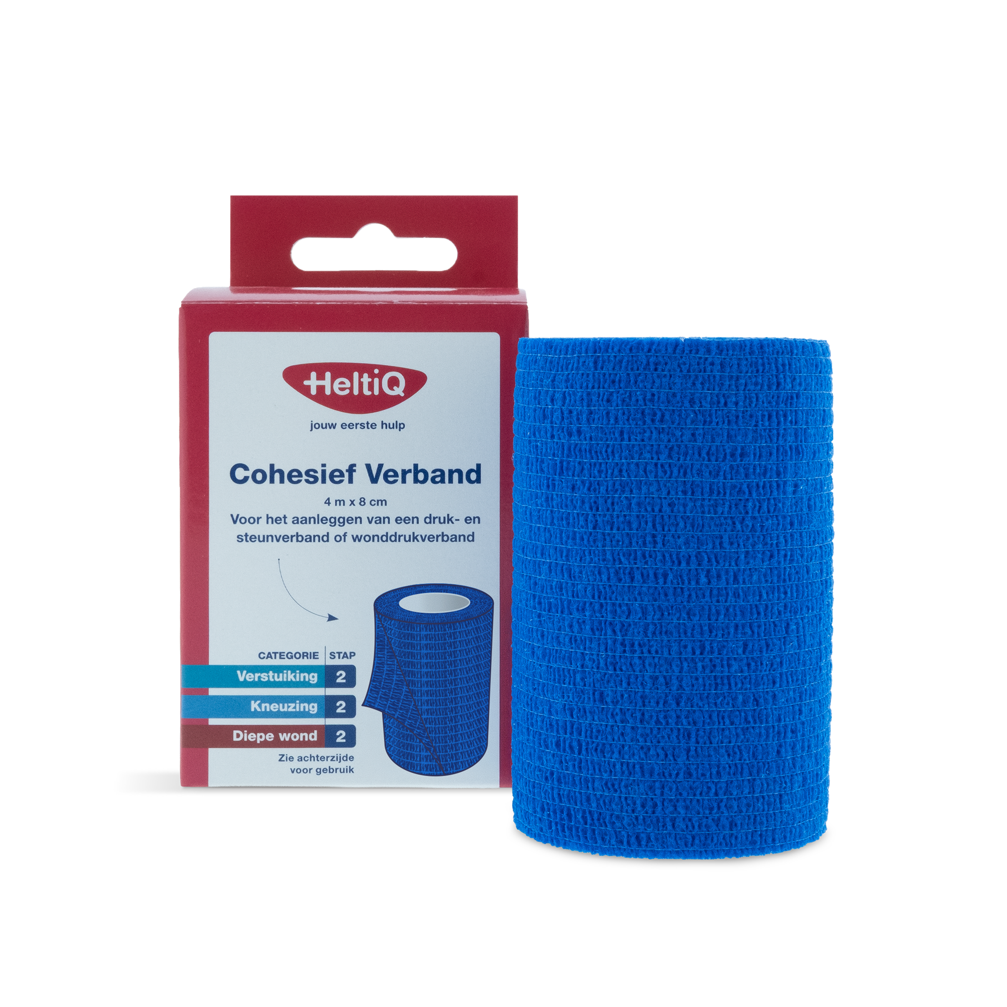 Heltiq Cohesive bandage 4m x 8cm, flexible medical wrap for injury support and compression, shown in the image.
