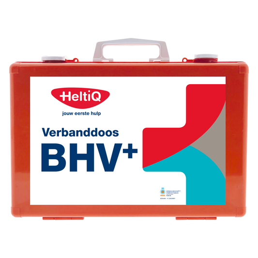 Heltiq modular first aid kit with emergency medical supplies in a compact box, designed for BHV use.