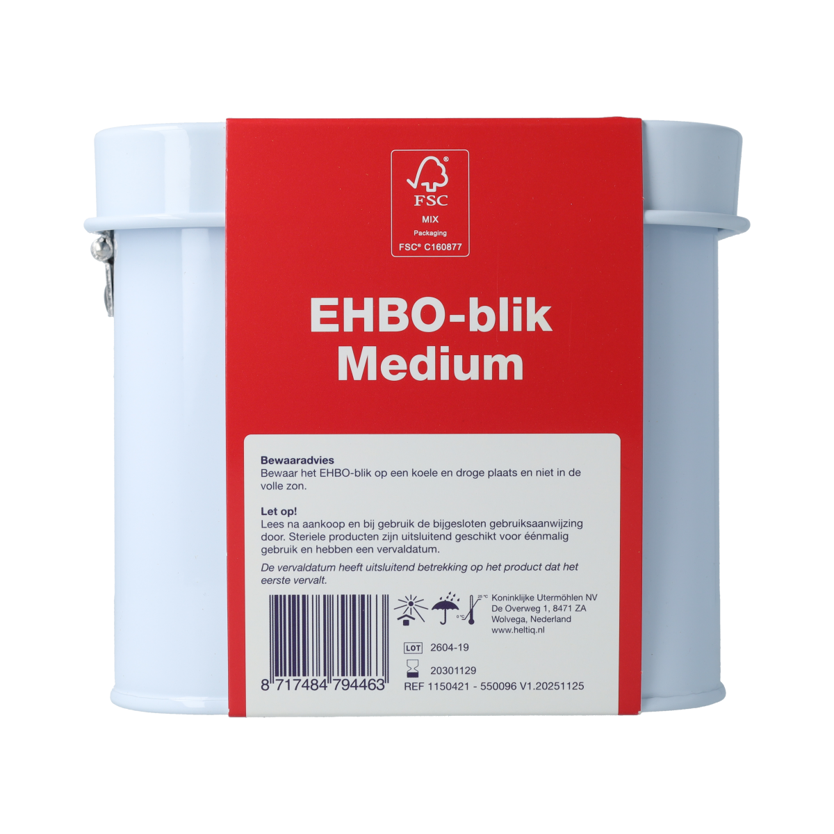 Heltiq EHBO Blik Medium first aid kit with emergency supplies, compact and portable for basic medical emergencies.
