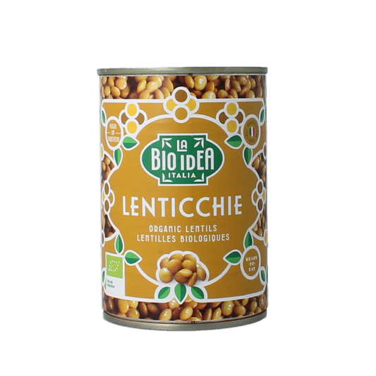 Organic Bioidea lentils in a 400g package, fresh and green, ideal for healthy vegetarian dishes, part of vegetable and fruit selection.