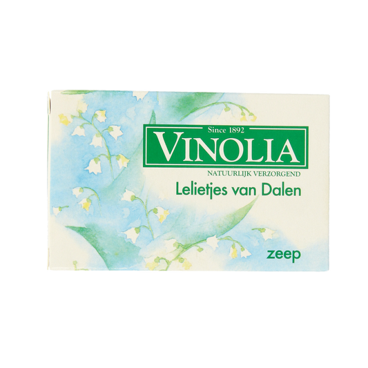 Vinolia Zeep lelietjes van dalen soap bar, 150g, with floral scent and classic packaging, shown in the image.