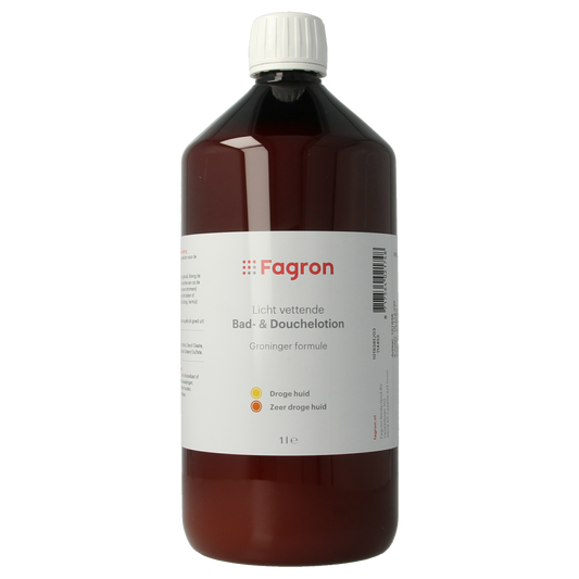 Fagron Groninger bad en douche lotion 1 liter bottle, moisturizing skincare product for bathing and showering.