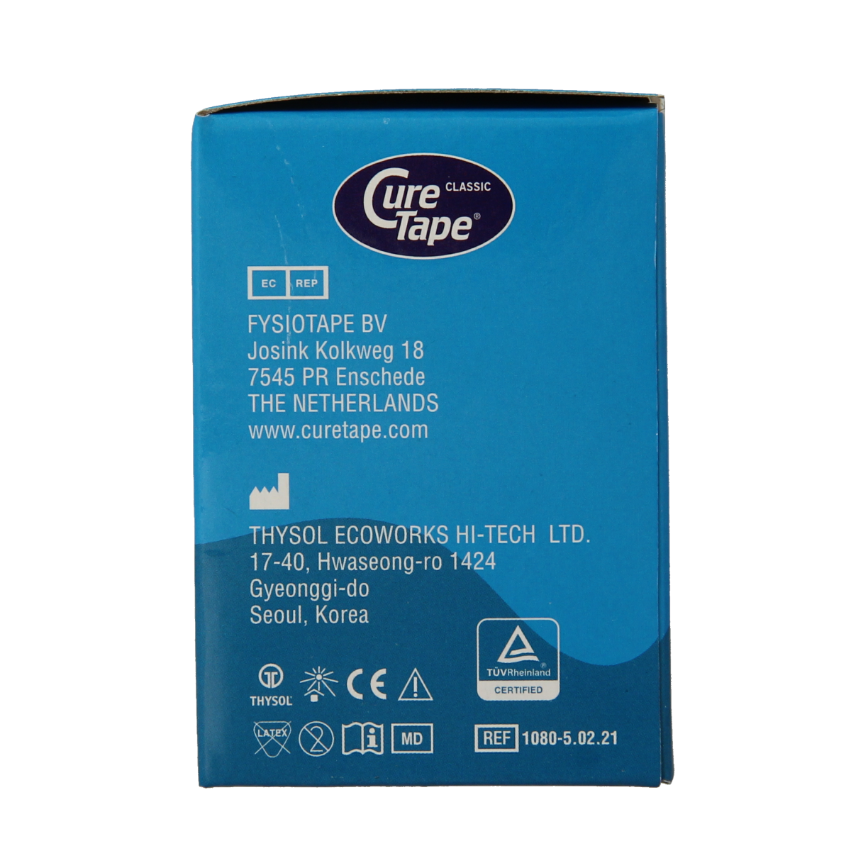 Blue Cure Tape kinesiotape for sports, 1cm x 5m, pack of 5, flexible elastic tape for injury support and muscle relief.