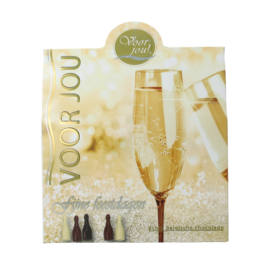Voor Jou! Wensdoosje trendy feestdagen snoepgoed in een 100g doos met kleurrijk feestelijk design en snoepjes inside.